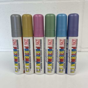 Kuretake Zig Posterman Waterproof Pma 120 Liquid Chalk Pen With 15mm Tip Metallic Pack Of 6